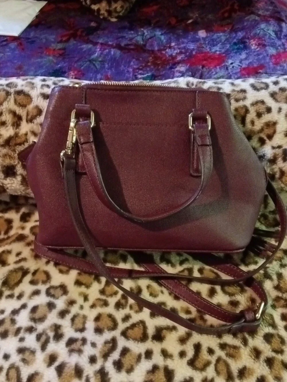 Liz Claiborne Wine Leather Satchel with Tassel Accent